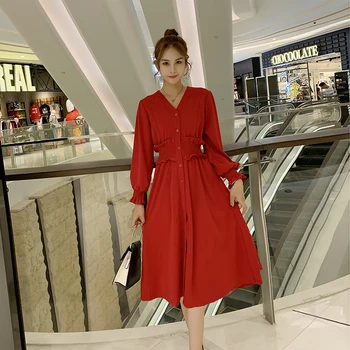 

6145 Spring Korean Fashion Maternity Nursing Dress Long Sleeve Elegant Breastfeeding Clothes Lactation Postpartun Breast Feeding