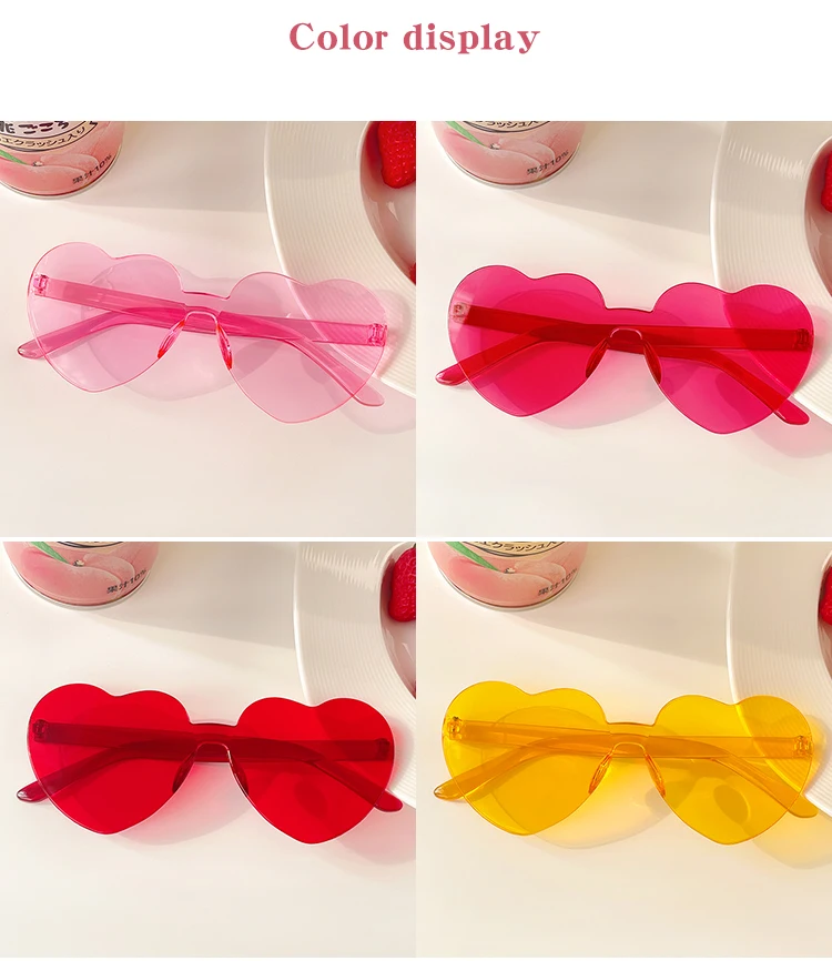 2022 Women Fashion Colors Polarized Heart Shape Tinted Party Sungl Girls Vintage UV400 Colors Rimless Female Sun_voghion.com