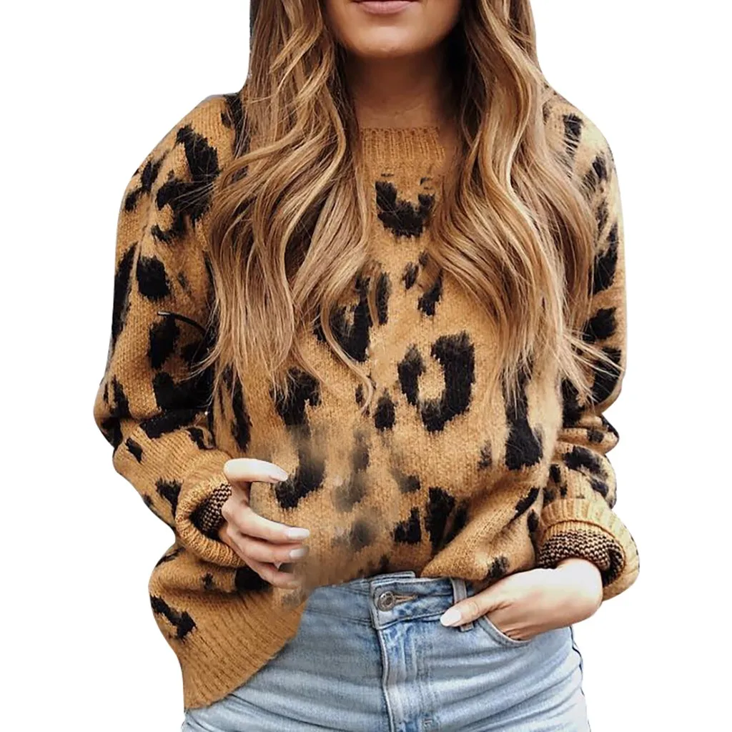 

Women Leopard Sweater modis Oversize Long Sleeve Knitting Sweater autumn winter Tops harajuku lazy sueter feminino streetwear#3s