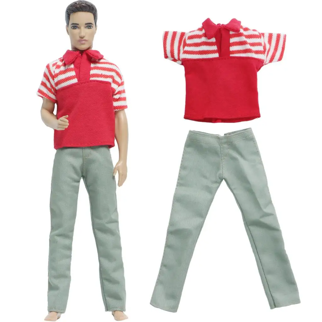 Men's Doll Outfit Striped Shirt Trousers Daily Casual Wear Clothes for 30cm Boy Doll 11.5 Inch Accessories Kids Toy barbie doll clothes,doll clothes,doll clothes accessories,doll accessories