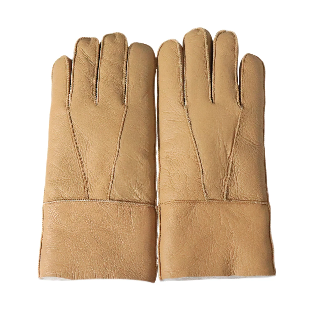 Fashion Winter Gloves Men's Leather Mitten Men's Winter Sheepskin Leather Fur Gloves Genuine For Warm Gloves Leather Gloves