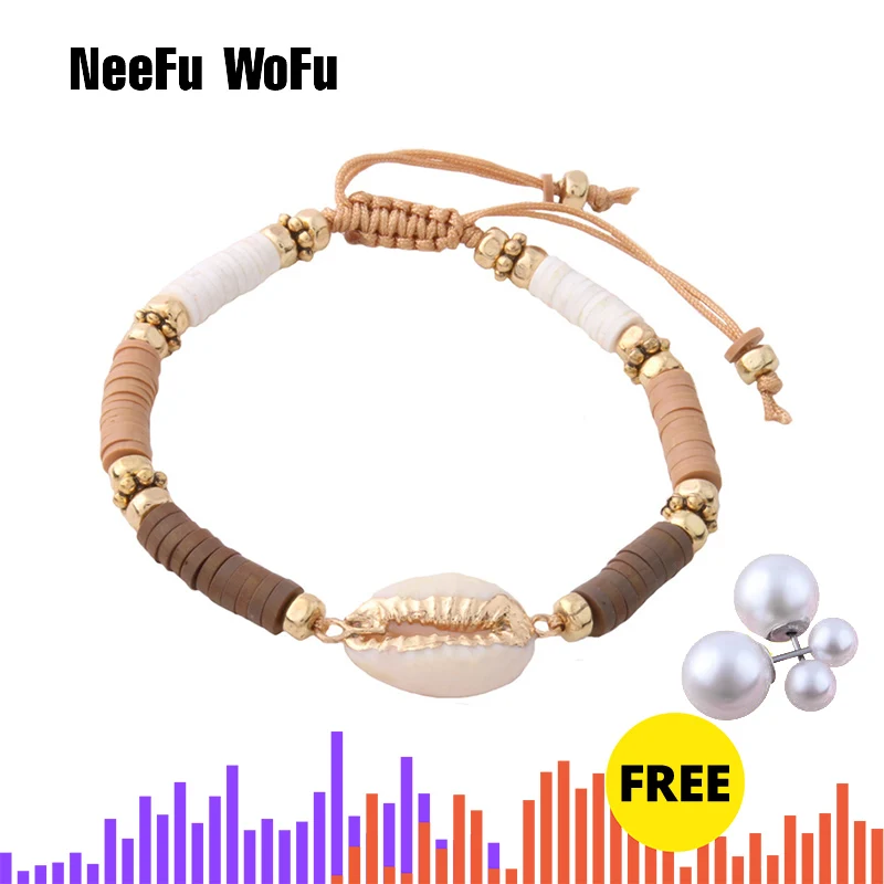 NeeFu WoFu Clay Beads Bracelete shell Nationality manual Braceletes Pulsera de piedra Mujer Bohemia Bangle Jewelry | Украшения и