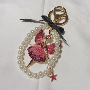 

Lovely Cute Crystal Angel Keychain Women Girl Pearl Chain Bag Charms Pendant Rhinestone Star Car Key Ring Holder Jewelry Gift