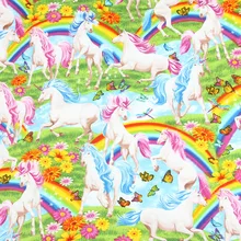 Наполовину ярдовая однотонная хлопковая ткань с принтом единорога, ручная работа, платье для одежды, одежда для маленьких детей, хлопок, CR-239