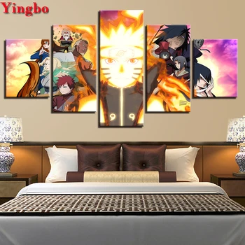 

NEW 5d diamond painting 5 Panel Naruto full set diamond embroidery square/round mosaic Canvas painting kids room decor