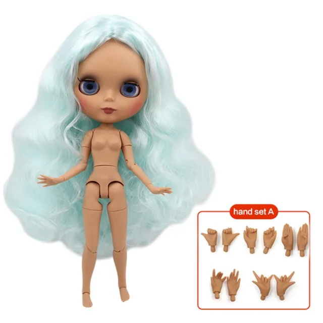 ICY 1/6 Blyth Кукла № 6909 голубые волосы с темной кожей Обнаженная кукла, индивидуальные матовое лицо соединение тела - Цвет: hand set A