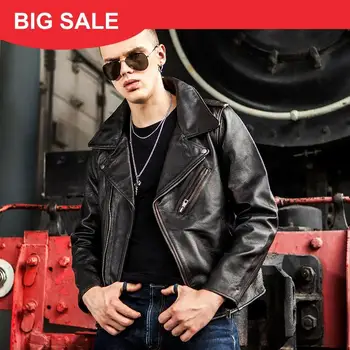 

2020 Vintage Brown Men Slim Fit Biker's Leather Jacket Plus Size XXXXL Genuine Cowhide Autumn American Motorcycle Leather Coat