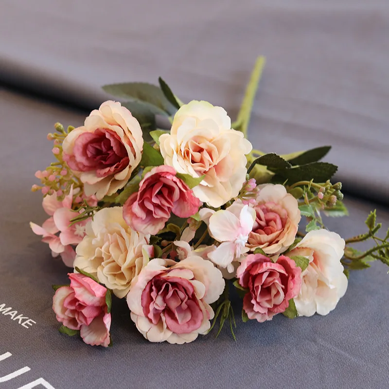 

Fake Flowers Party Decoration Vintage Artificial Flowers Small Rose Wedding Fake Flowers Festival Supplies Home Decor Bouquet