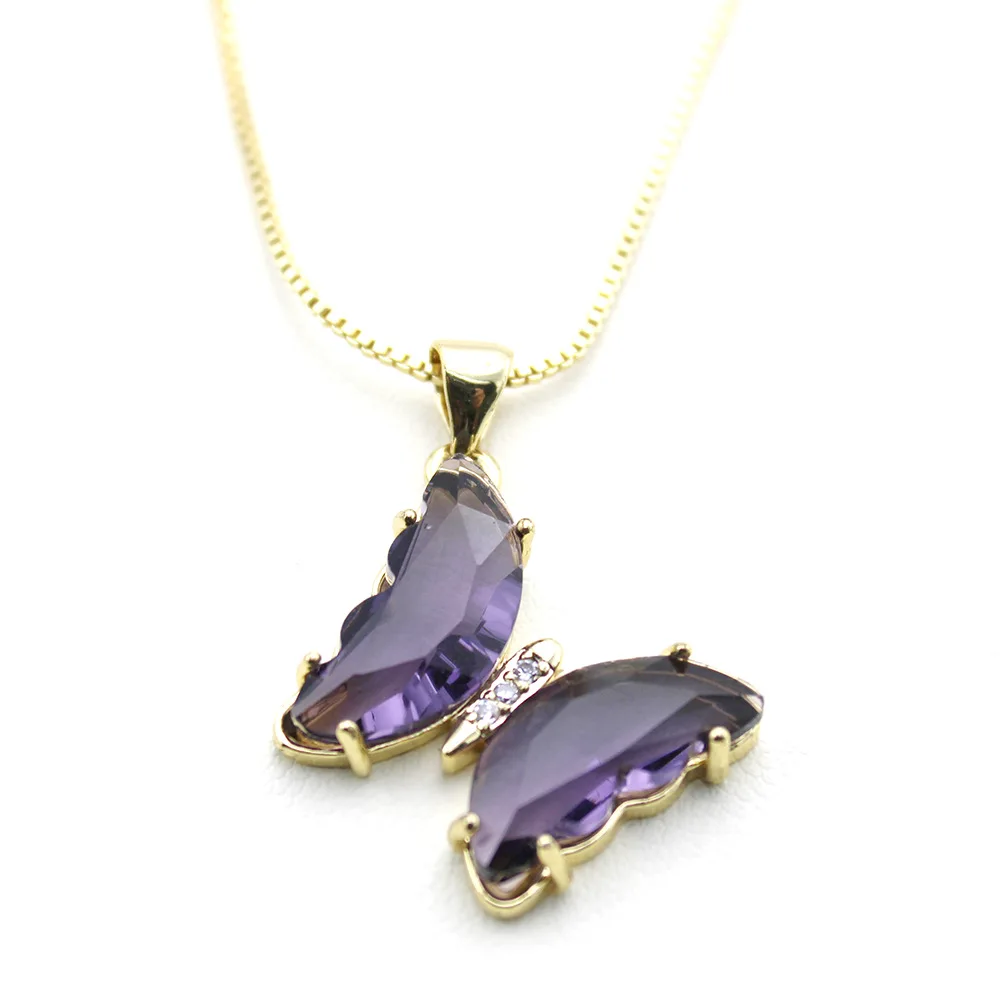 

Exquisite Zircon Glass Butterfly Pendant Necklace Is Suitable for Women's Fashion Party Wedding New Year Christmas Jewelry Gifts