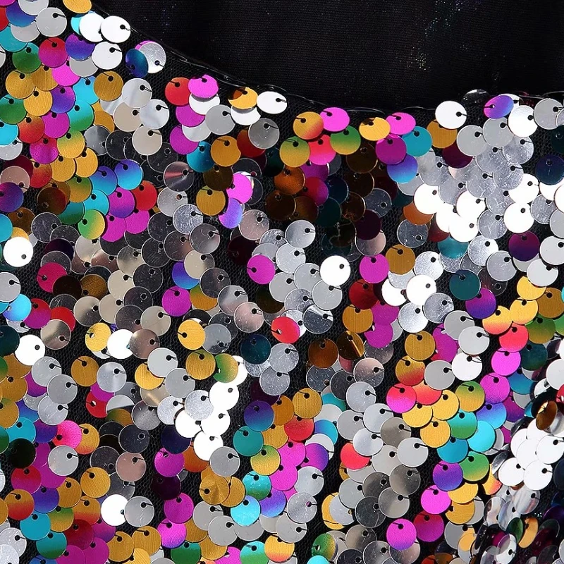 Новинка, женское винтажное мини-платье с квадратным воротником и разноцветными пайетками, женские шикарные платья с длинным рукавом, Клубные вечерние платья DS3158