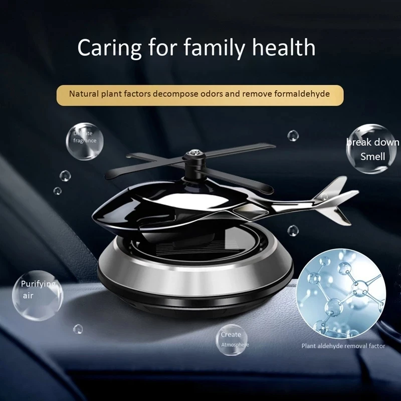 

Solar Powered Rotating Helicopter Aromacure Furnishing Car Aromatherapy Air Freshener Helicopter Aircraft Decoration Gift