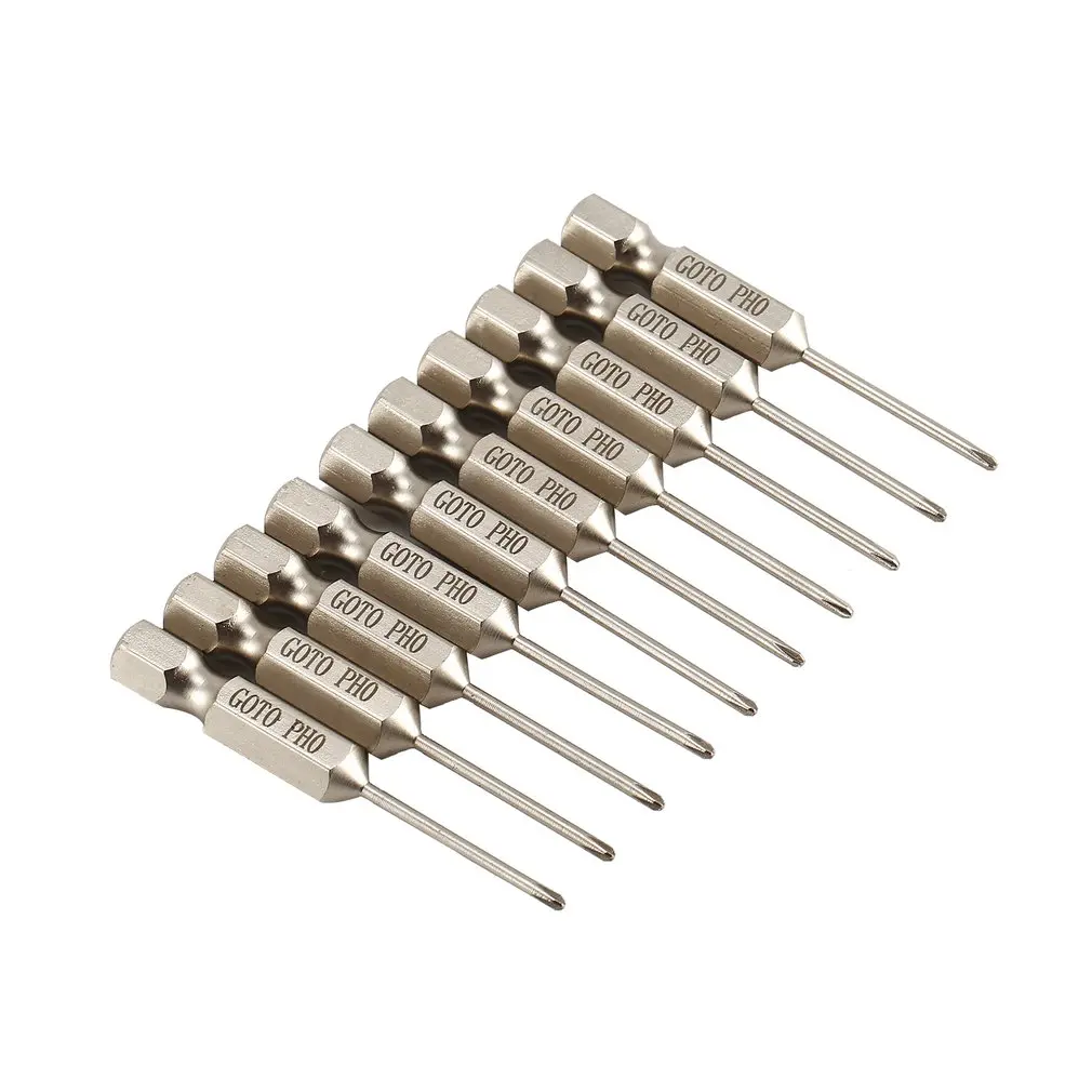 

Goto 10Pcs S2 Alloy Steel SH1/4 50mm High Precision Philips Magnetic Screwdriver Bits Set Repairing Tools for Drywall