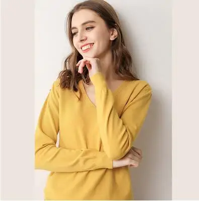 V Neck Yellow Женский стрейчевый джемпер GCAROL, вязаный свитер с круглым и V-образным вырезом, трикотажный пуловер в стиле минимализма с содержанием шерсти 30%, свитер для офиса размера 3XL - Цвет: V Neck Yellow