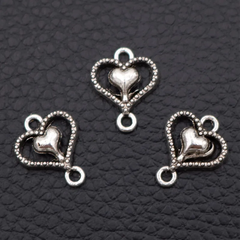 

50pcs Antique Silver Mini Bracelet Earrings Connector Love Hearts Charms Double-Hearts Pendant DIY Metal Jewelry Accessories A43