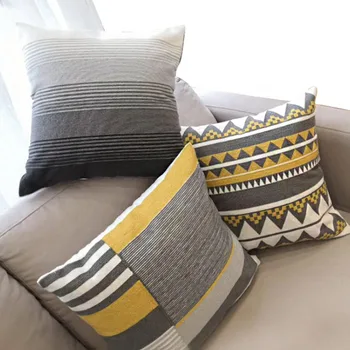 

New cotton special chain embroidery geometry Charlotte yellow square cushion sofa sample room square pillow shell