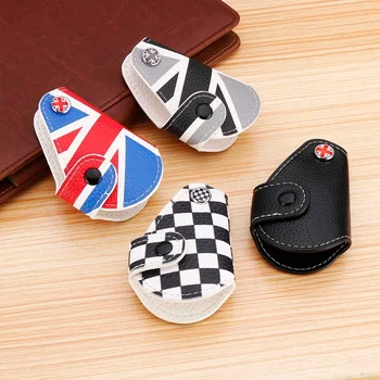 

Real Leather Car Key Case Cover for Mini Cooper F55 F56 F60 key cover Remote Key Case Bag Cover Holder black&white UK flag