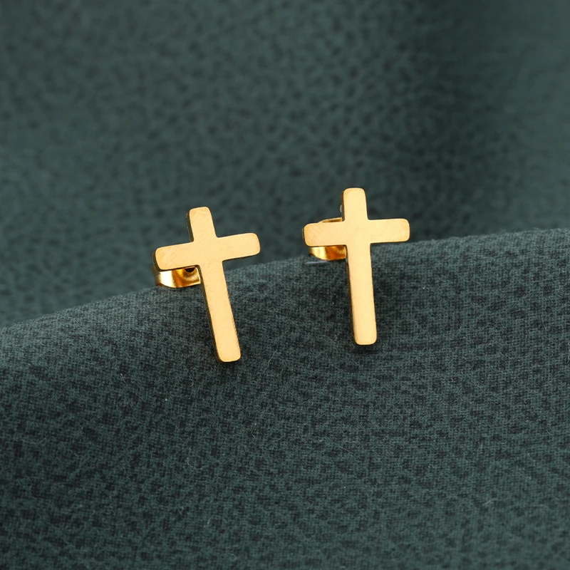 Stainless Steel Small Jesus Cross Stud Earrings Simple Christian Cross