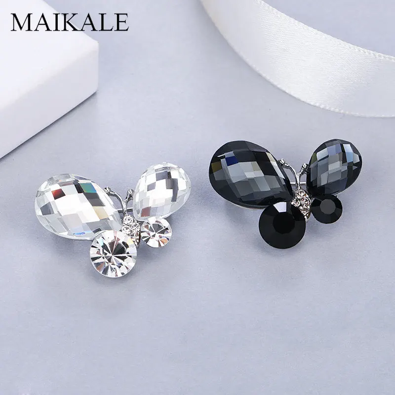 

MAIKALE Shining Crystal Butterfly Brooch Pins Black White Rhinestone Insect Brooches for Women Girls Accessories Elegant Gifts