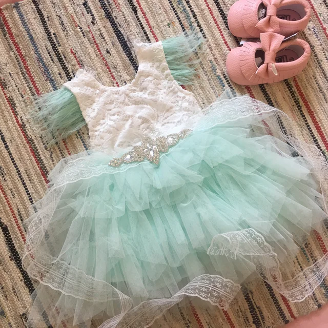 Princess baby feather dress 1st birthday party toddler girls lace flying sleeve summer dress kids tutu clothing with sashes 5