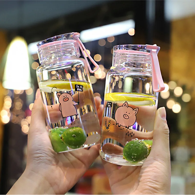 

New Style Pink Pig Fresh INS Glass Bottle Convenient Hand Girl'S Glass Cute Gift Cup Portable Bottle