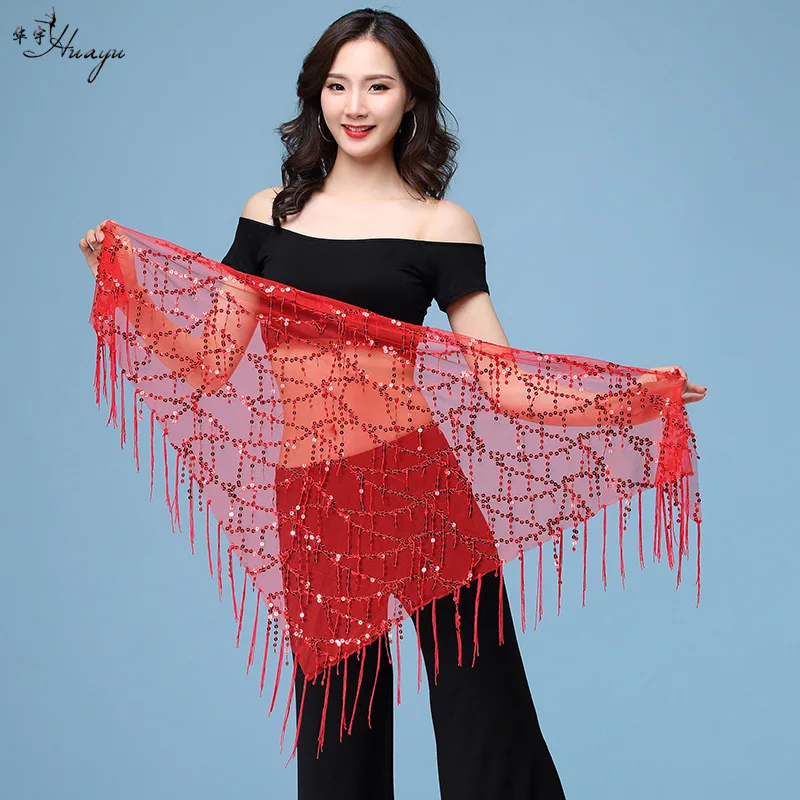 

Huayu Belly Dance Sequin Tassels Triangular Binder Performance Hip Scarf Practice Chain Belt Waist Scarf Hip Scarf Performance P