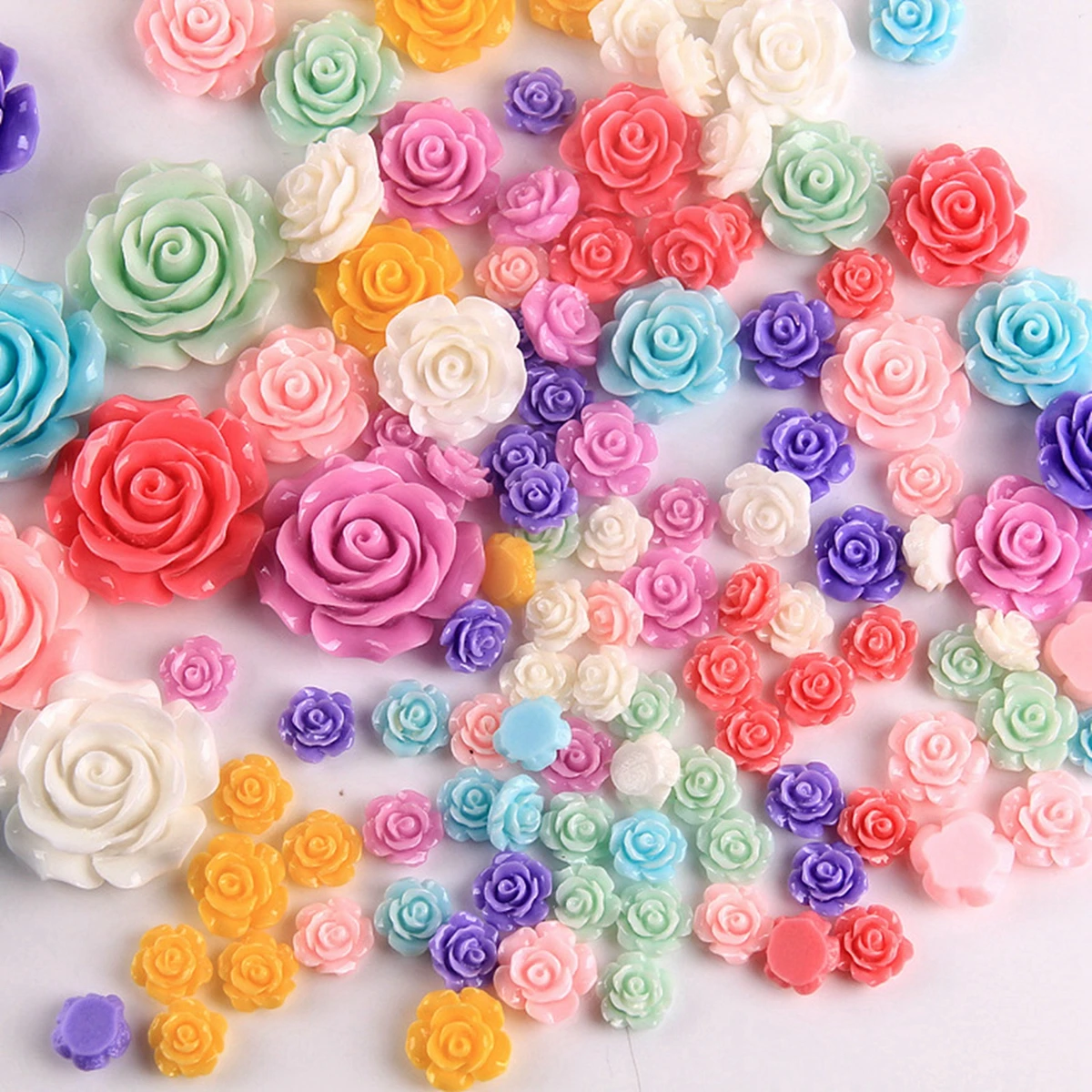 Craft DIY Mixed Color Flatback Resin Rose Flower Cabochon 6mm 28mm Embellishment