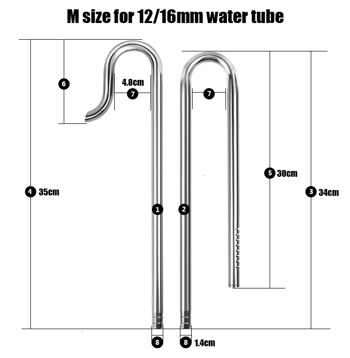 Chihiros Class 1 Mirror Surface Stainless Steel Inflow Outflow Pipes For Aquarium Filiters Water Pump Fish Plant Tant Aquario