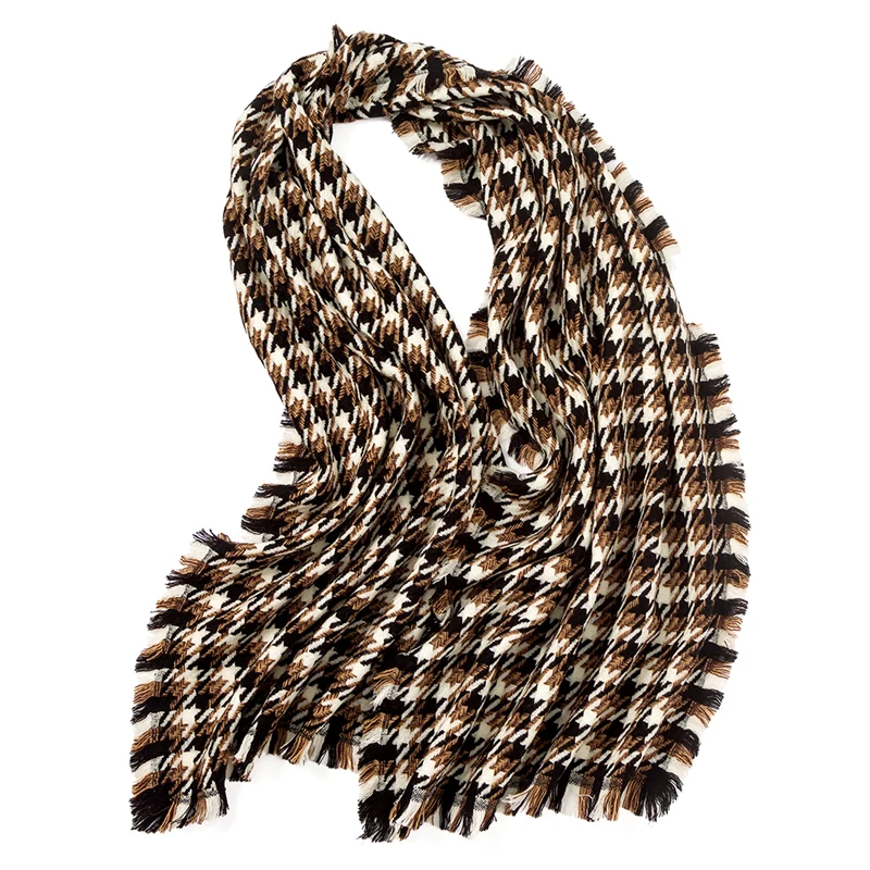 2021 new camel brown high-end color Hong Kong style autumn and winter warm scarf houndstooth French shawl thick