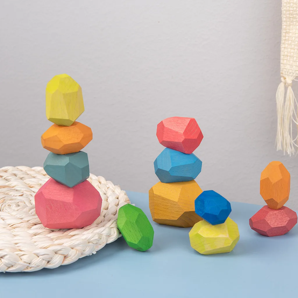 

Wooden Stone for Kids Boys Girls Building Block Creative Toy Children 11Pcs/Set Stacking Game Rainbow Toys