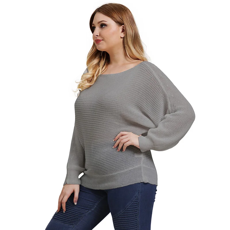 New Fashion Slash Neck Batwing Long Sleeve Knitted Sweaters Jumper Women Solid Color Large Size Loose Casual Pullover Sweater New Fashion Slash Neck Batwing Long Sleeve Knitted Sweaters Jumper Women Solid Color Large Size Loose Casual Pullover Sweater