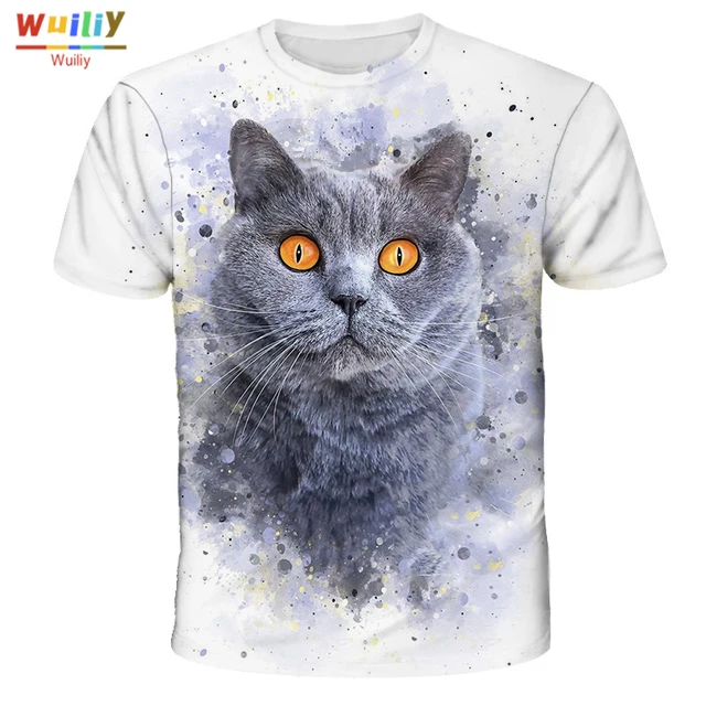 Men's Squirrel T Shirt 3D Print Shirt Animal Graphic Tees Lovely Pattern Tops Men/Women Cute Puppy Face Tee Funny Pet T-shirt Blue cat