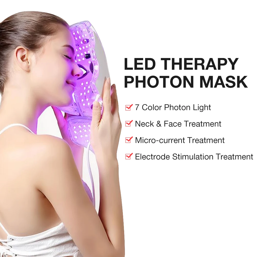 7 Color LED Facial Neck Mask Micro-current LED Photon Mask Remove Wrinkle Acne Skin Rejuvenation Face Beauty Machine