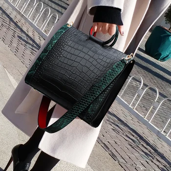 

Luxury Crocodile Pattern Handbags Women Quality Leather Shoulder Messenger Bags Lady Hit Color Big Capacity Crossbody Bags 2019