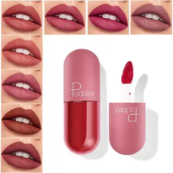 

Pudaier Capsule lipgloss Matte Liquid Lipstick Waterproof Long Lasting Lip Gloss Velvet Sexy Red Liquid Lip Glaze Tint Pigment