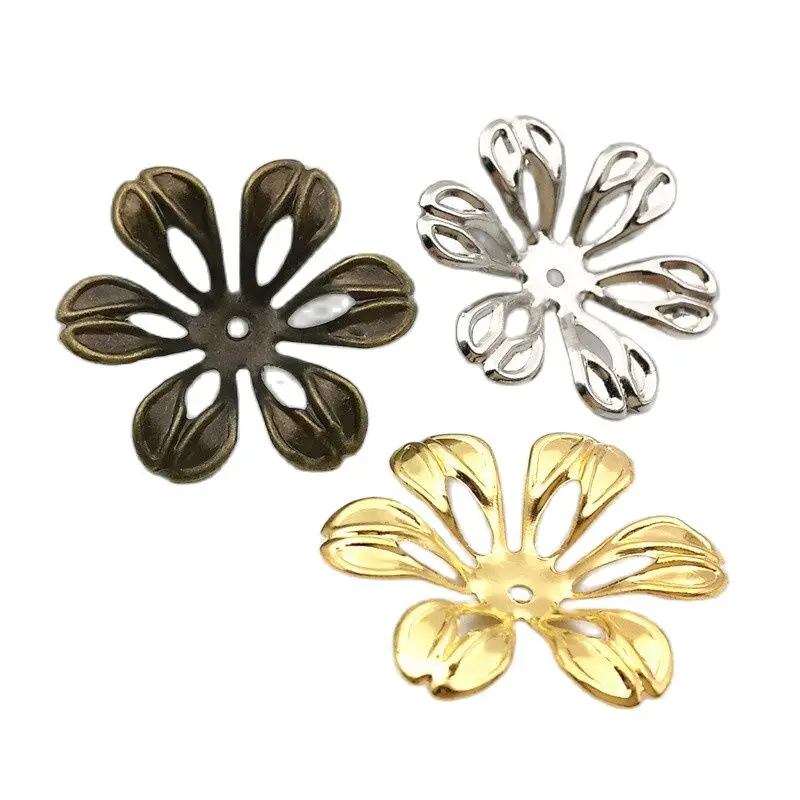 

30 PCS 27mm Gold color/White K/Antique bronze Iron Filigree Flowers Slice Charms base Setting DIY Jewelry Components Finding