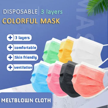

100pcs Mask Disposable 3 Layer Nonwove Ply Filter Melt Blown Cloth Mouth Face Mask Breathable Adult Multicolor Face Mouth Masks
