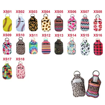 

500pcs/lot 18 Styles Neoprene Hand Keyring 30ML Sanitizer Bottle Holder Keychain Bags Key Rings Hand Soap Bottle Holder