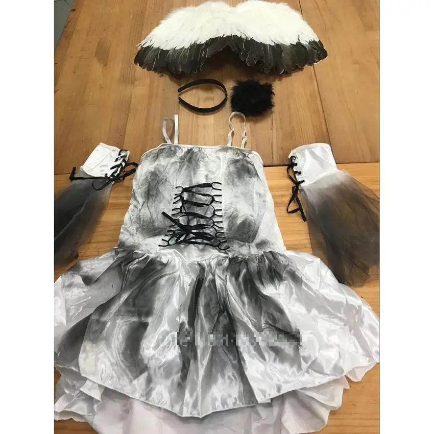 Halloween Dress Black Angle Sexy Women Day of The Death Wings Headwear Halloween Costumes Vampire Witch Cosplay Scary
