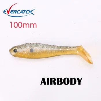 

Evercatch airbody 100mm silicone shad rubber soft bait paddle curved tail wobblers swimbait fishing lure for bass pike perch
