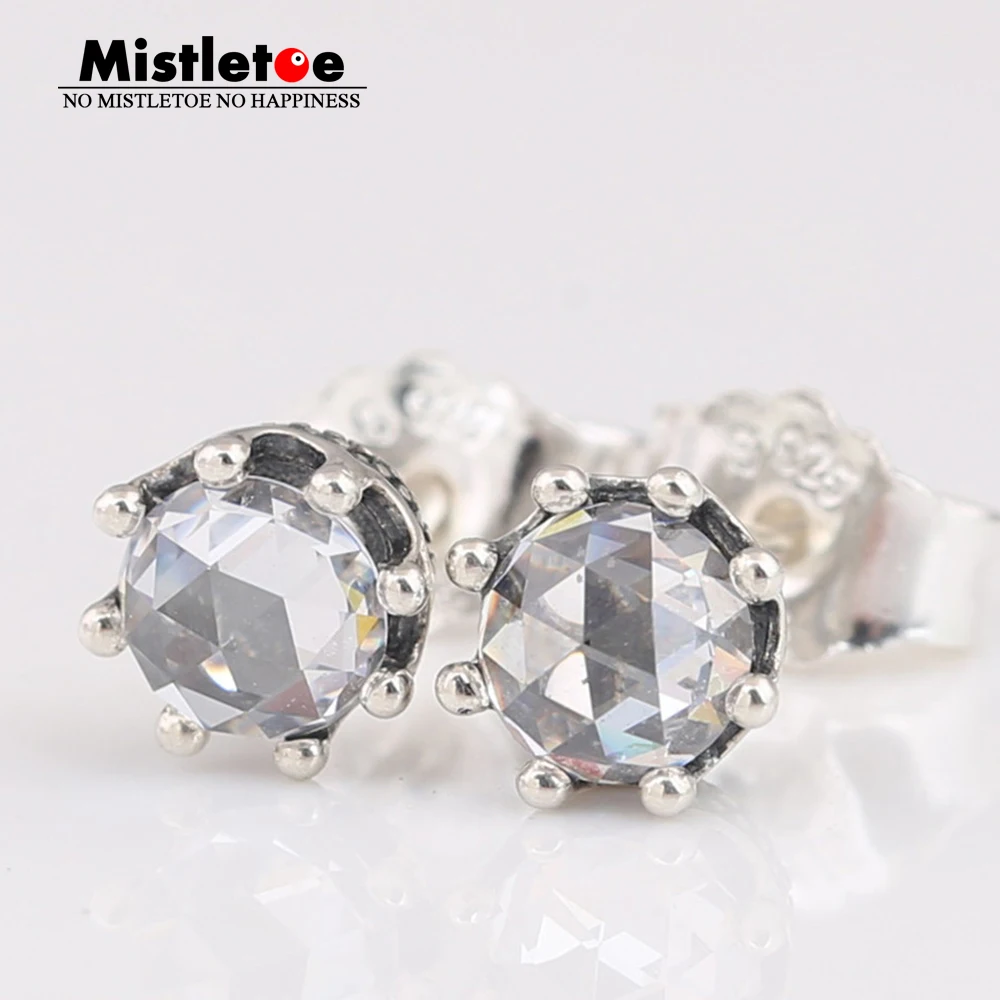 Аутентичные 925 пробы серебряные прозрачные сверкающие короны серьги-гвоздики европейские ювелирные изделия