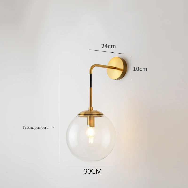 Современный дизайнерский Лофт светодиодный настенный светильник для спальни прикроватный коридор скандинавский светодиодный настенный светильник для помещений освещение стеклянная Подвесная лампа светильник - Цвет абажура: Transparent 30CM