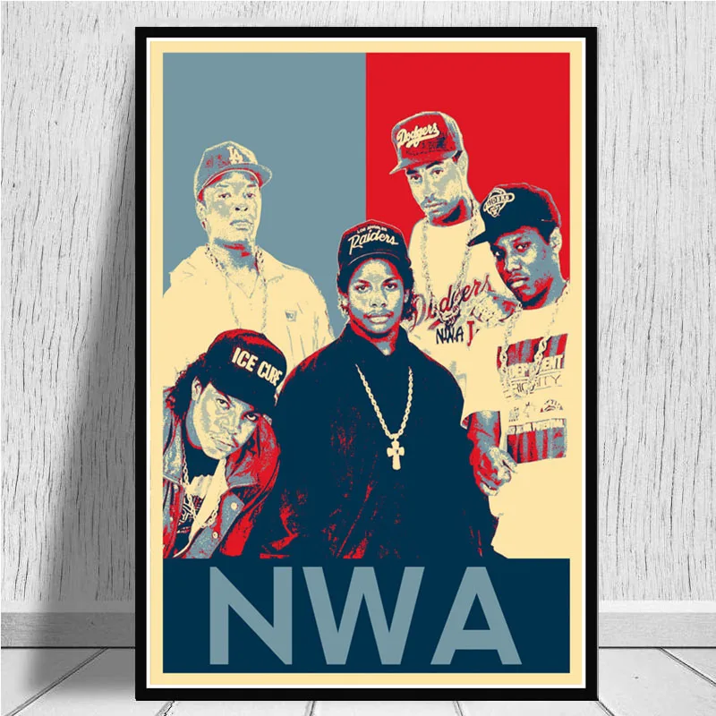 Плакатный принт NWA хип-хоп музыка ПЕВЕЦ звезда рэп кубик льда Eazy-E холст масляная живопись художественная стена картины гостиная домашний декор - Цвет: Светло-серый