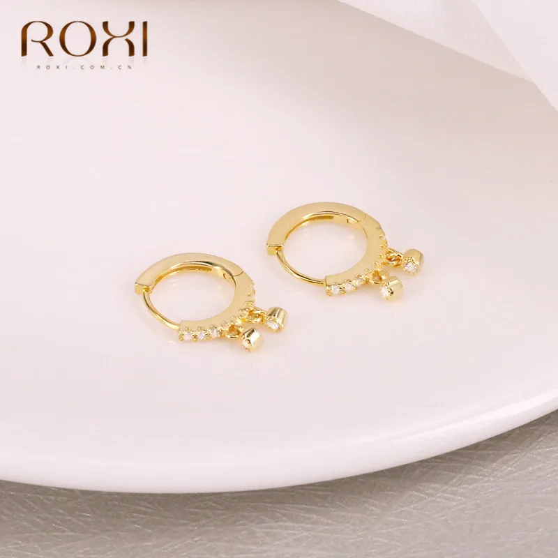 ROXI 925 пробы серебряные Круглый фианит маленькие серьги гвоздики для женщин Huggies ювелирные изделия циркон в один ряд круглые серьги Свадебные ювелирные изделия
