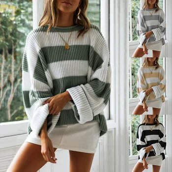 

2020 Striped Sweater Women's New Loose Loose-fitting Color-block Sweater