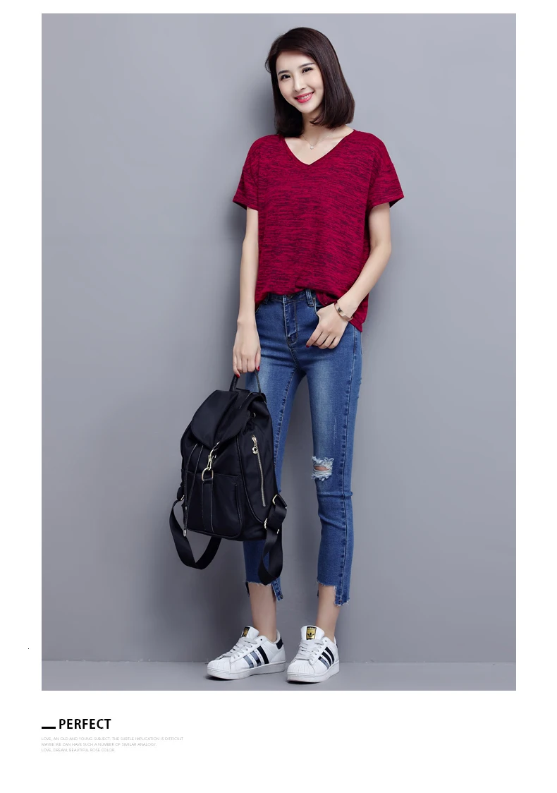 Большие размеры футболки летняя одежда для Для женщин Повседневное свободные V шеи с коротким рукавом Свободная оверсайз леди футболка корейский стиль одежда