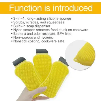 

3 in 1 Multiuse Silicone Sponge Scraper Brush Kitchen Dishes Bath Wash Cleaner