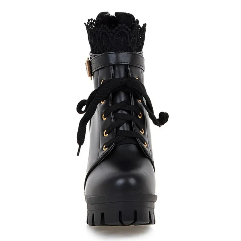 Bota Feminina Inverno/модные женские ботильоны на очень высоком толстом каблуке со шнуровкой Студенческая обувь на платформе со шнуровкой; Прямая поставка;#4