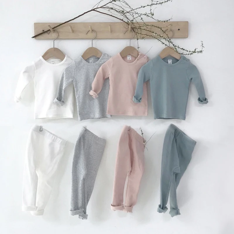 Baby Clothing Set cheap Baby Boy Girl Clothes Set Autumn Cotton Casual Solid Long Sleeve Tops+Pants for 0-24M Nightwear Baby Sleepwear Baby Boy Clothes warm Baby Clothing Set