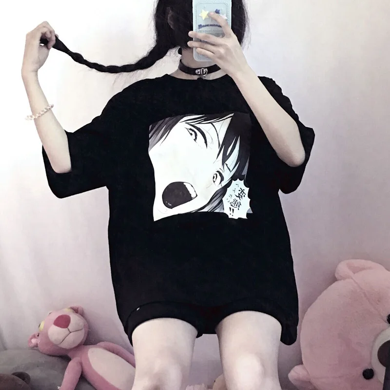 

Hentai Cute Character Printing Women's T Shirt Loose Summer Fresh Short Sleeve Sweatshirt Girls Summer Women Sweet T-shirt Tops