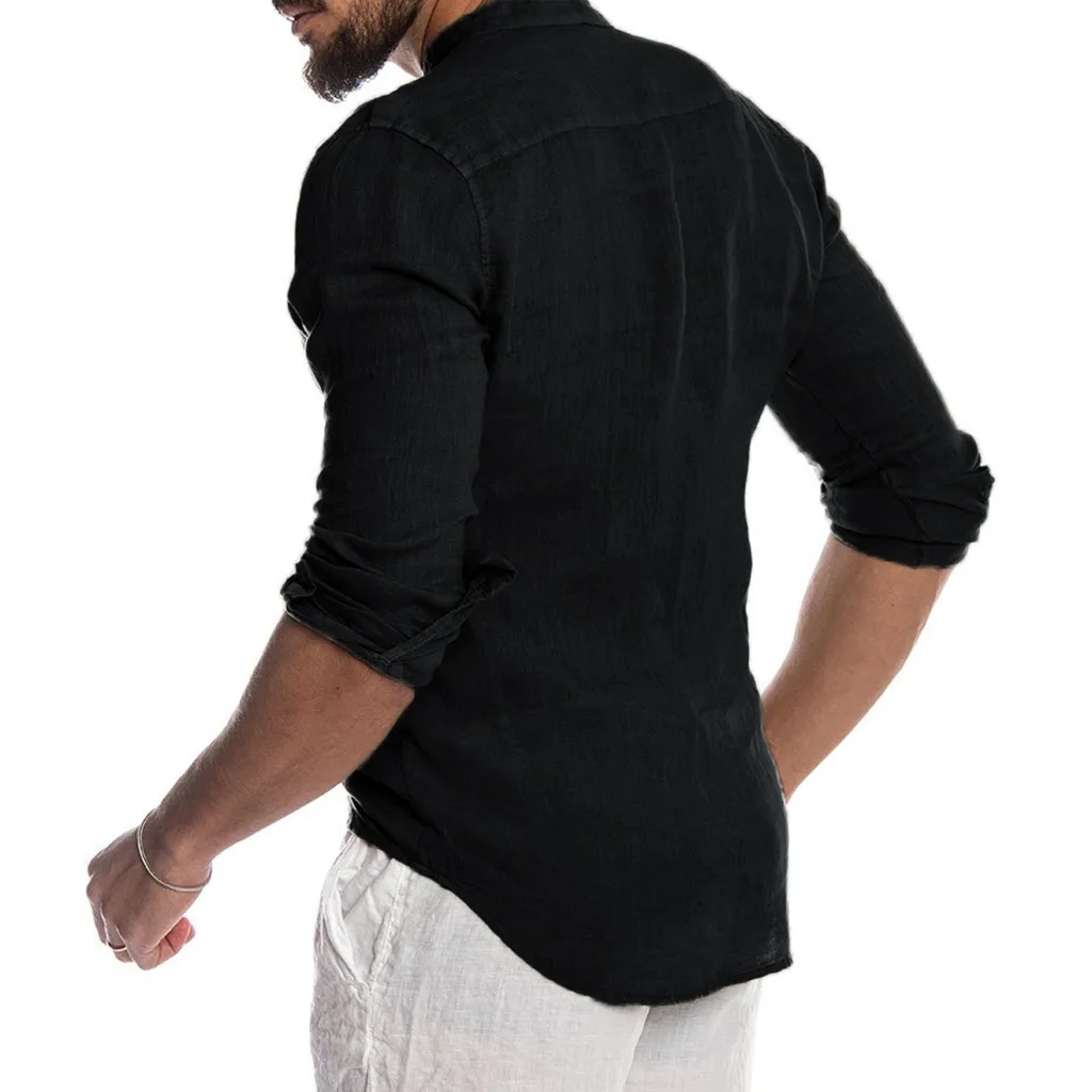 Dropshipping Fashion Men's Casual O-Neck Button Solid Beach Long Sleeve Top Blouse Casual Dress Women Korea style
